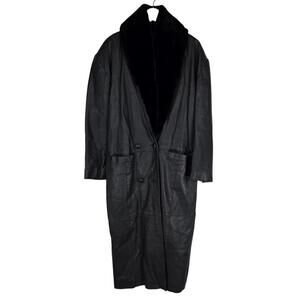 Vtg D.A.N.Y. NYC Full Length Leather Trench Coat Fur Collar 90s Matrix Duster L